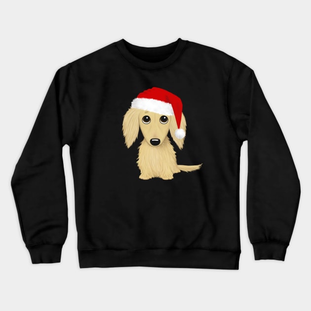 Longhaired Cream Dachshund with Santa Hat Cute Dog Christmas Crewneck Sweatshirt by Coffee Squirrel